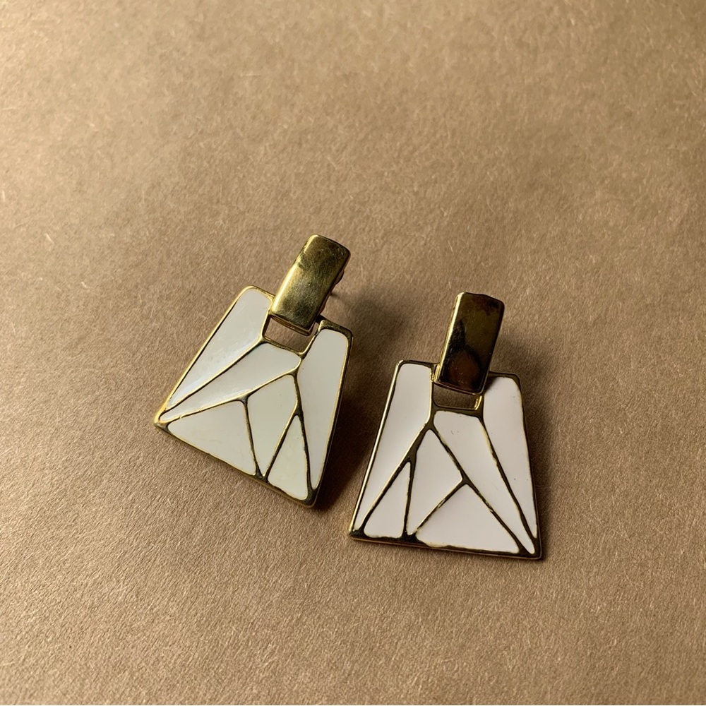 Vintage Earrings Gold Geometric 80s Dangle Chunky